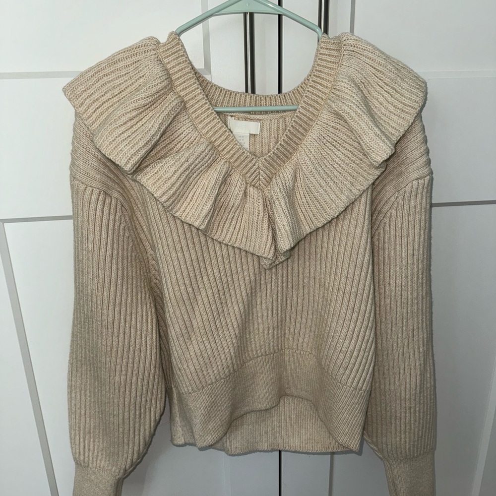 H&M Oat Sweater with Ruffle Collar